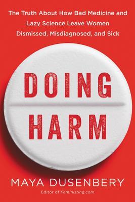 Cover of Doing Harm is red with a large white circular pill in the centre, with the title written across it.